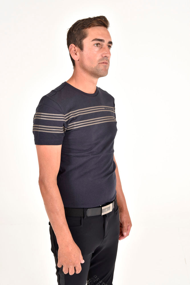 Men's Cotton T-Shirt w/ Embossed Logo - Navy