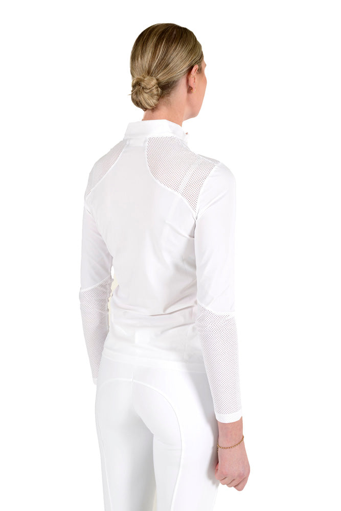 Perforated Insert L/S Training Polo - White