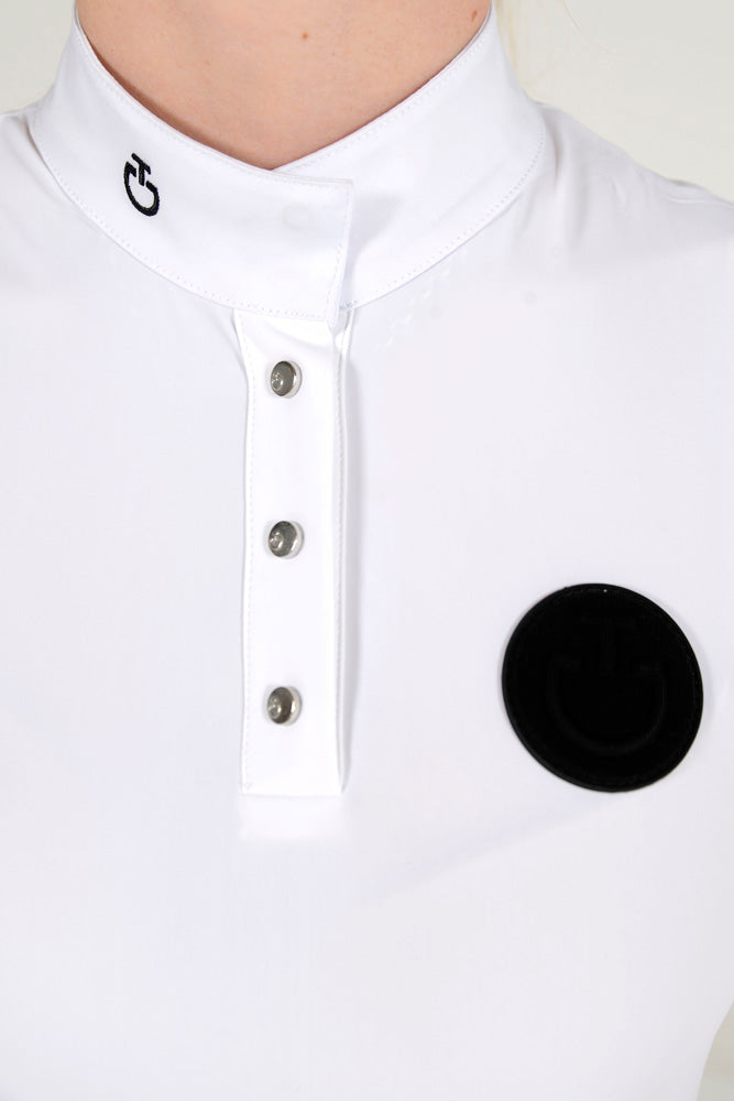 Girl's S/S Button Competition Polo - White