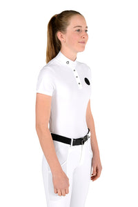 Girl's S/S Button Competition Polo - White