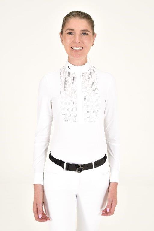 Perforated Bib L/S Shirt - White