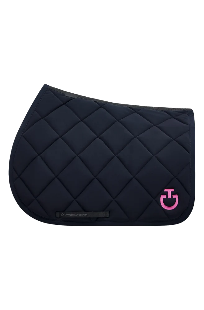 Diamond Quilted Jersey Dressage Saddle Pad - Navy/Fuchsia